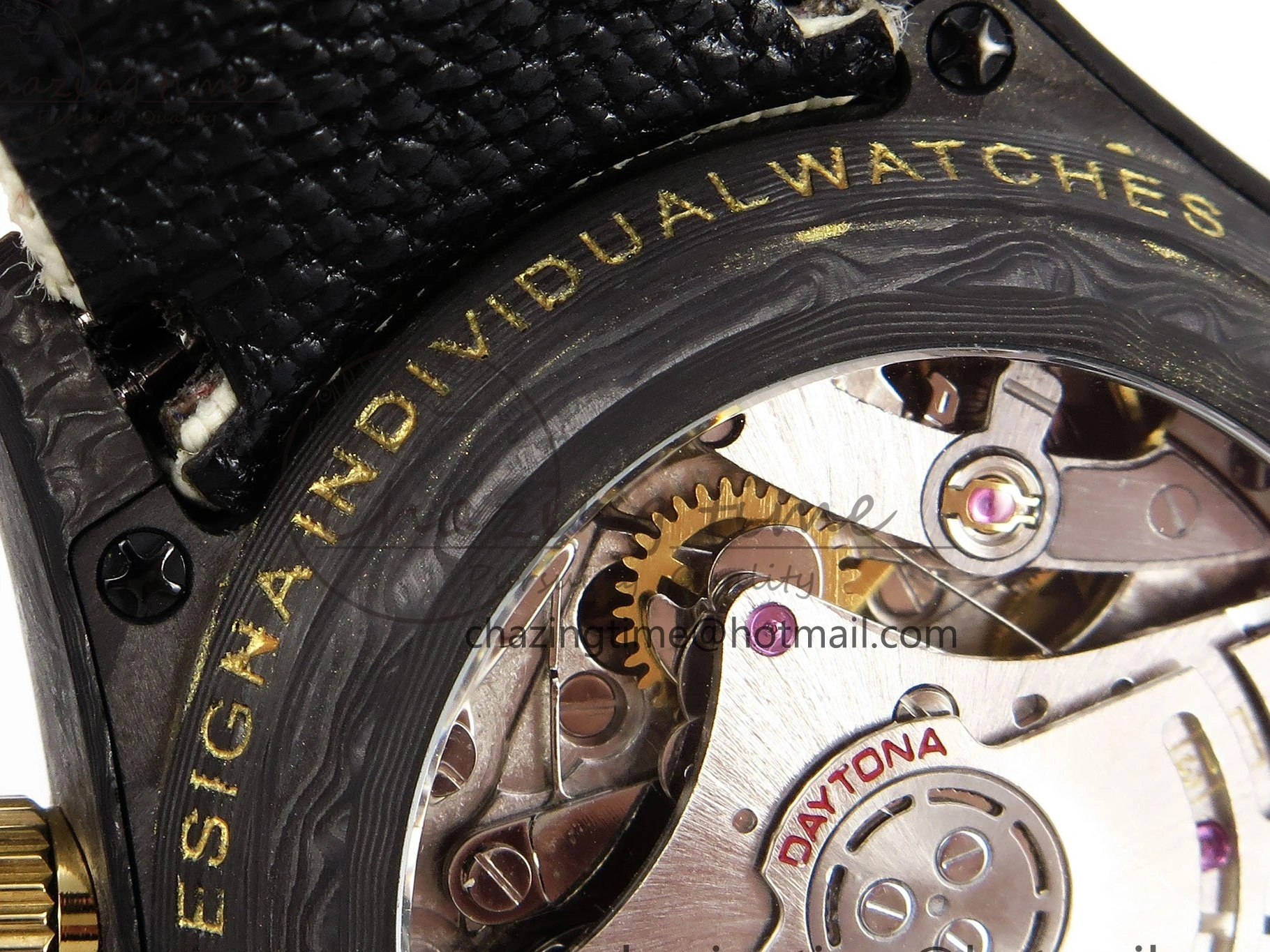 MiroTime 0504 Refined Daytona DIW Carbon Case DIWF Edition Black White Dial Orange Diamonds Bezel on White Nylon Strap A 1668